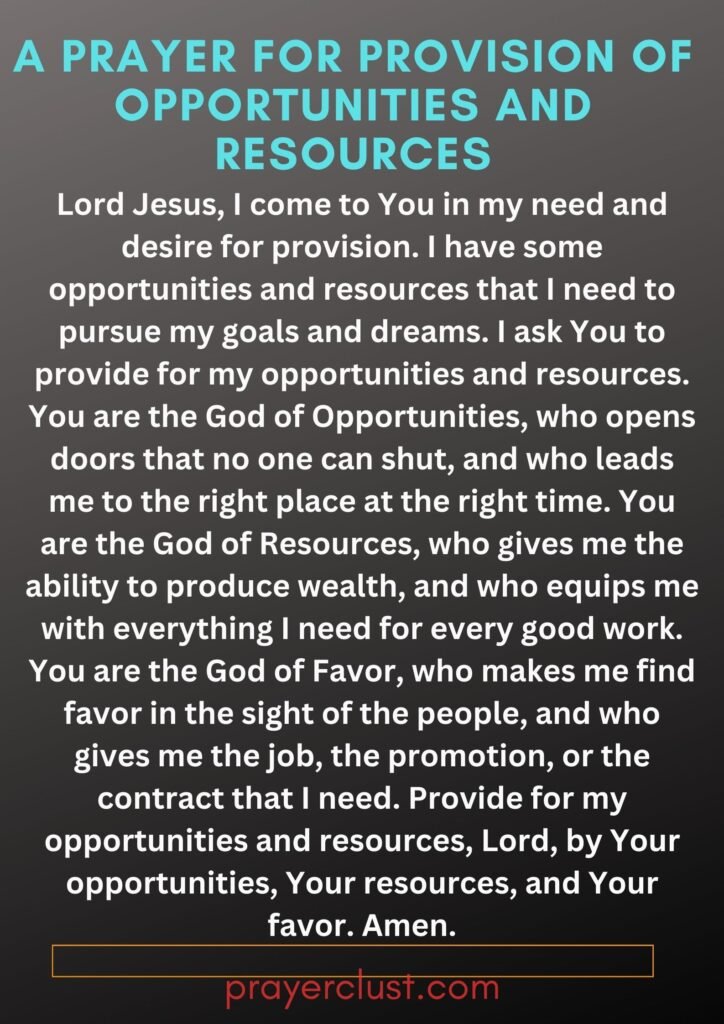 A Prayer for Provision of Opportunities and Resources