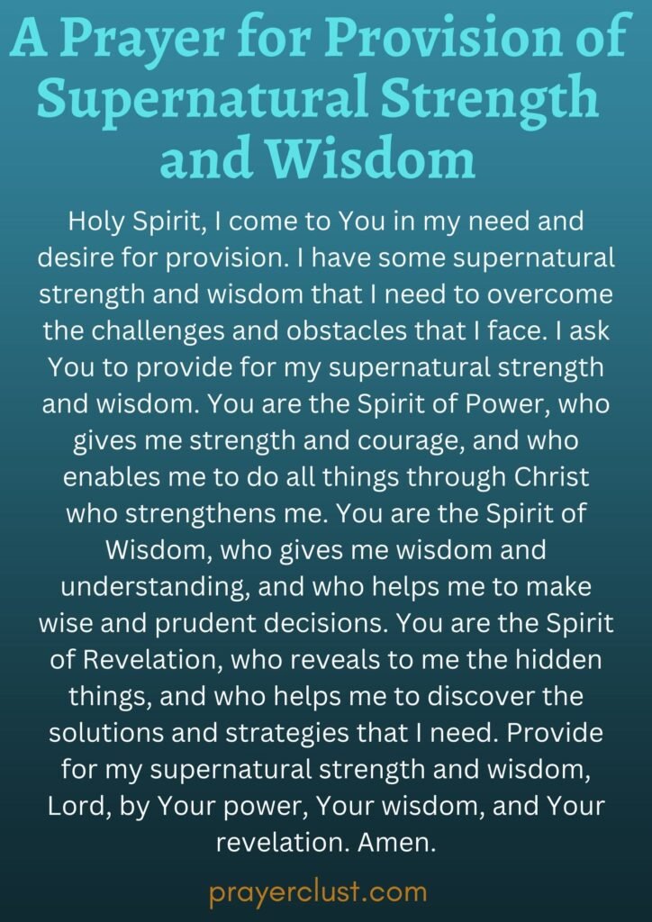 A Prayer for Provision of Supernatural Strength and Wisdom
