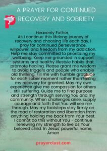 A prayer for continued recovery and sobriety
