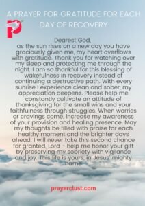 A prayer for gratitude for each day of recovery