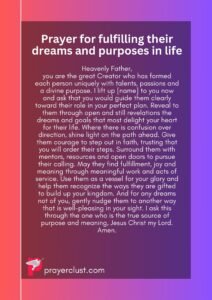 Prayer for fulfilling their dreams and purposes in life