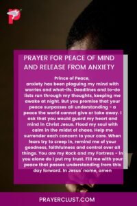 Prayer for peace of mind and release from anxiety
