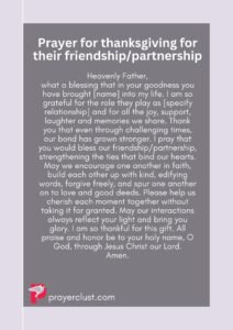 Prayer for thanksgiving for their friendship/partnership
