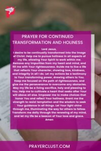 Prayer for Continued Transformation and Holiness