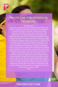 Prayer for Son Wisdom in Decisions